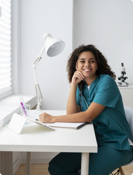 Nurse Sitting with smiling face